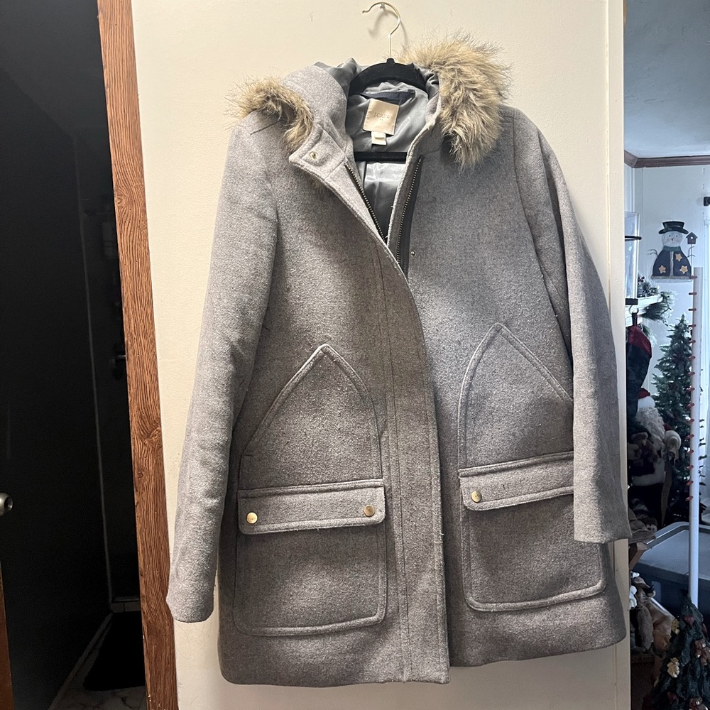 J. Crew wool faux fur winter coat casual formal size 8